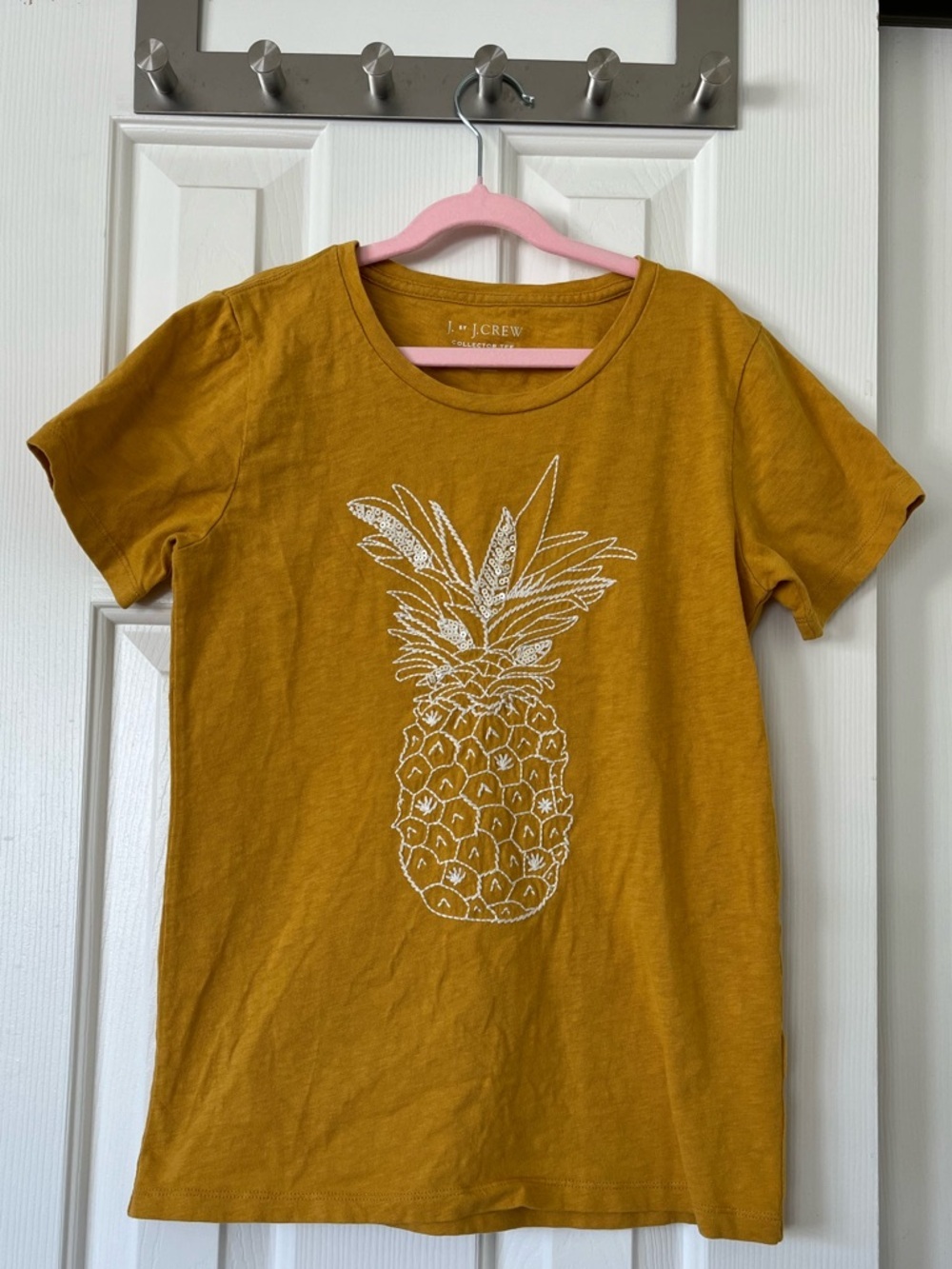 J. Crew Collector t-shirt mustard green with pineapple, size XS